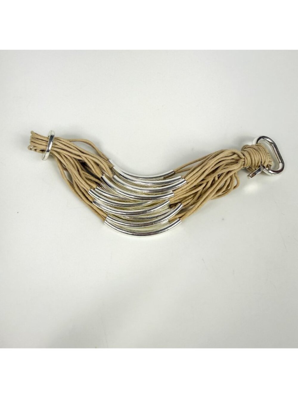 Vintage Gillian Julius Multi-Strand Silver-Tone Tube String Bracelet Beige - Picture 3 of 4